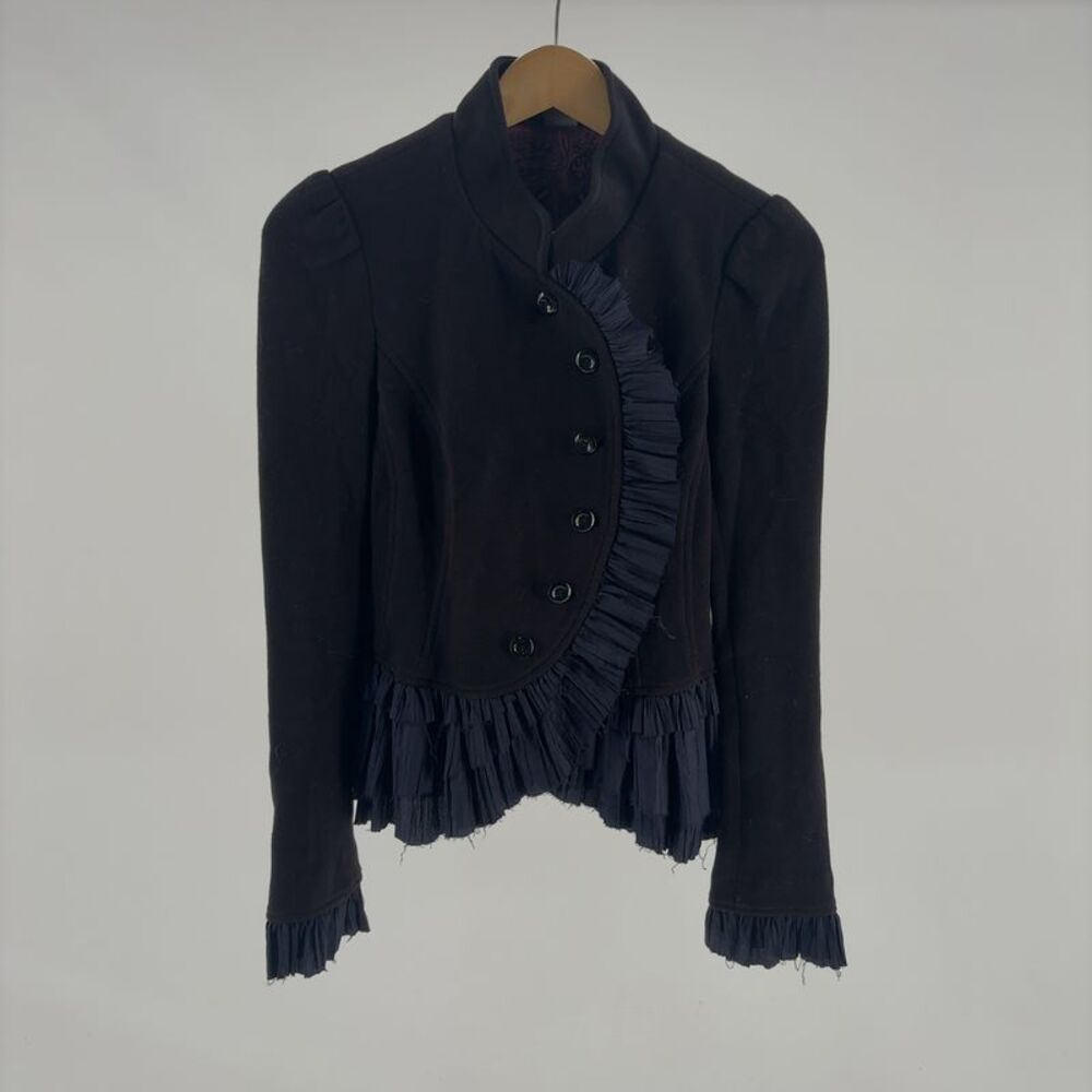 Free People Black Ruffle-Trim Blazer Jacket